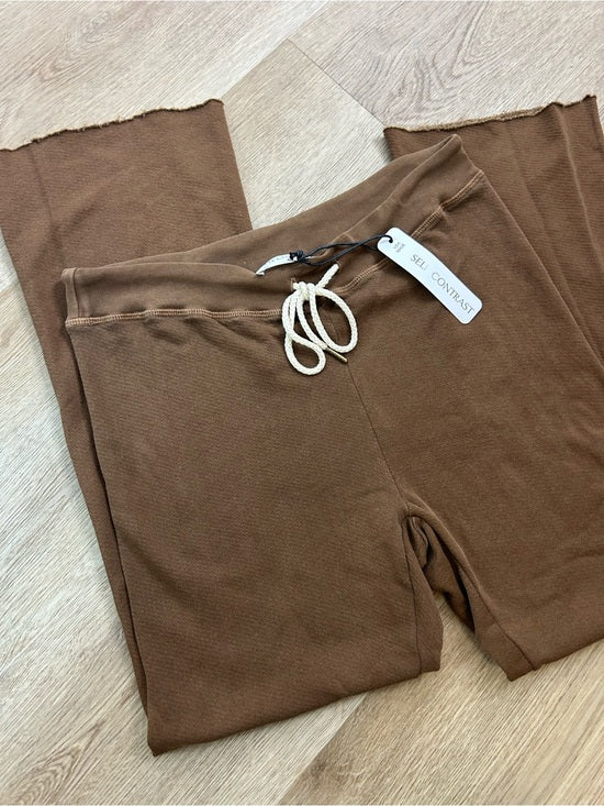 Anthropologie Self - Contrast 100% Cotton Wide Leg Chocolate Brown Sweatpant
