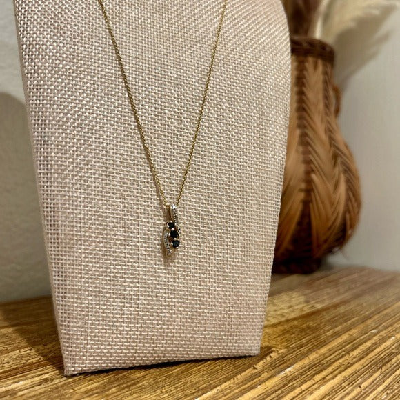 925 Sterling Silver Gold Plated Blue Sapphire Diamond Accent Pendant Necklace