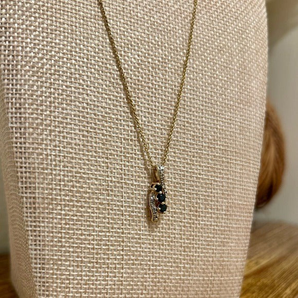 925 Sterling Silver Gold Plated Blue Sapphire Diamond Accent Pendant Necklace