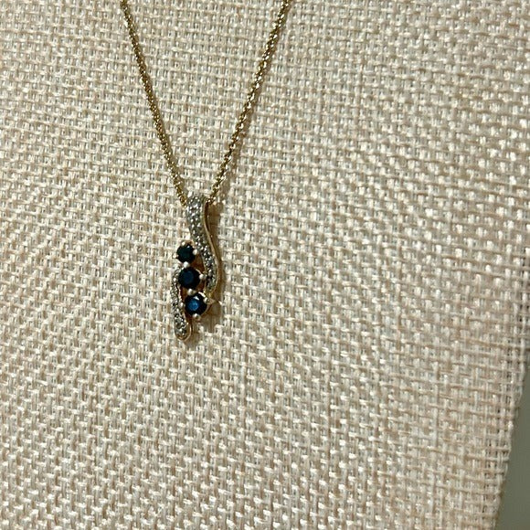 925 Sterling Silver Gold Plated Blue Sapphire Diamond Accent Pendant Necklace