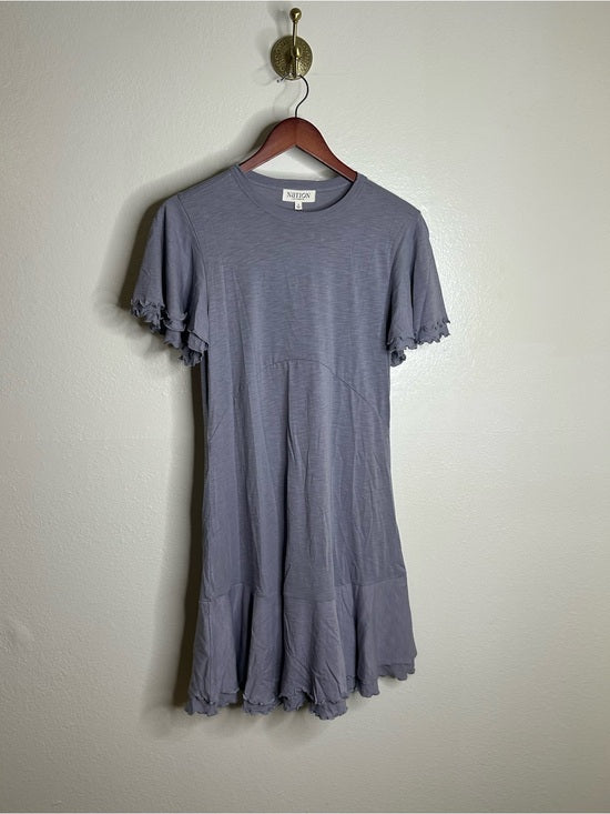 Nation LA 100% Pima Cotton Lavender Lettuce Hem Short Sleeve Mini Dress