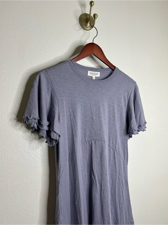 Nation LA 100% Pima Cotton Lavender Lettuce Hem Short Sleeve Mini Dress