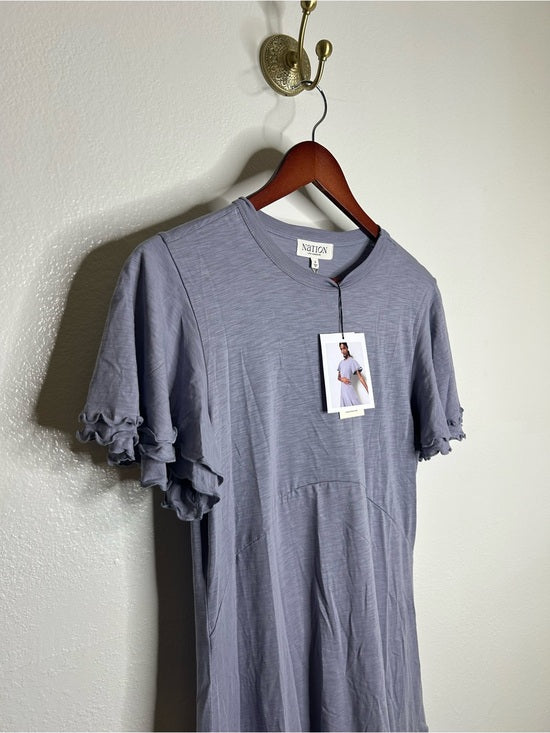 Nation LA 100% Pima Cotton Lavender Lettuce Hem Short Sleeve Mini Dress