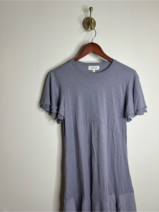 Nation LA 100% Pima Cotton Lavender Lettuce Hem Short Sleeve Mini Dress