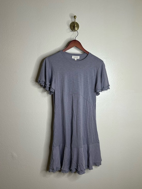 Nation LA 100% Pima Cotton Lavender Lettuce Hem Short Sleeve Mini Dress