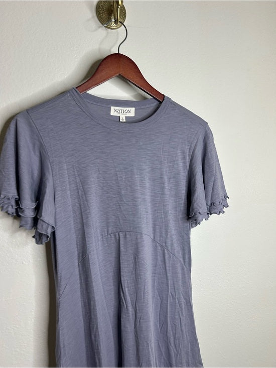 Nation LA 100% Pima Cotton Lavender Lettuce Hem Short Sleeve Mini Dress