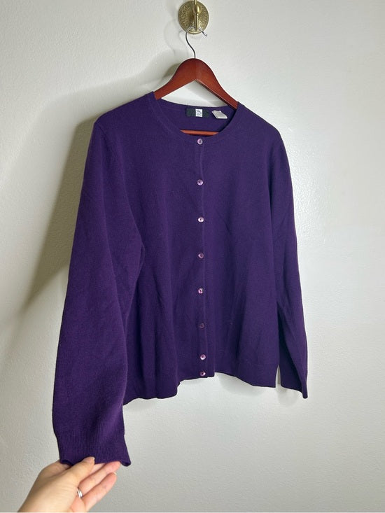 Saks Fifth Avenue 100% Cashmere Deep Purple Button Down Cardigan Sweater