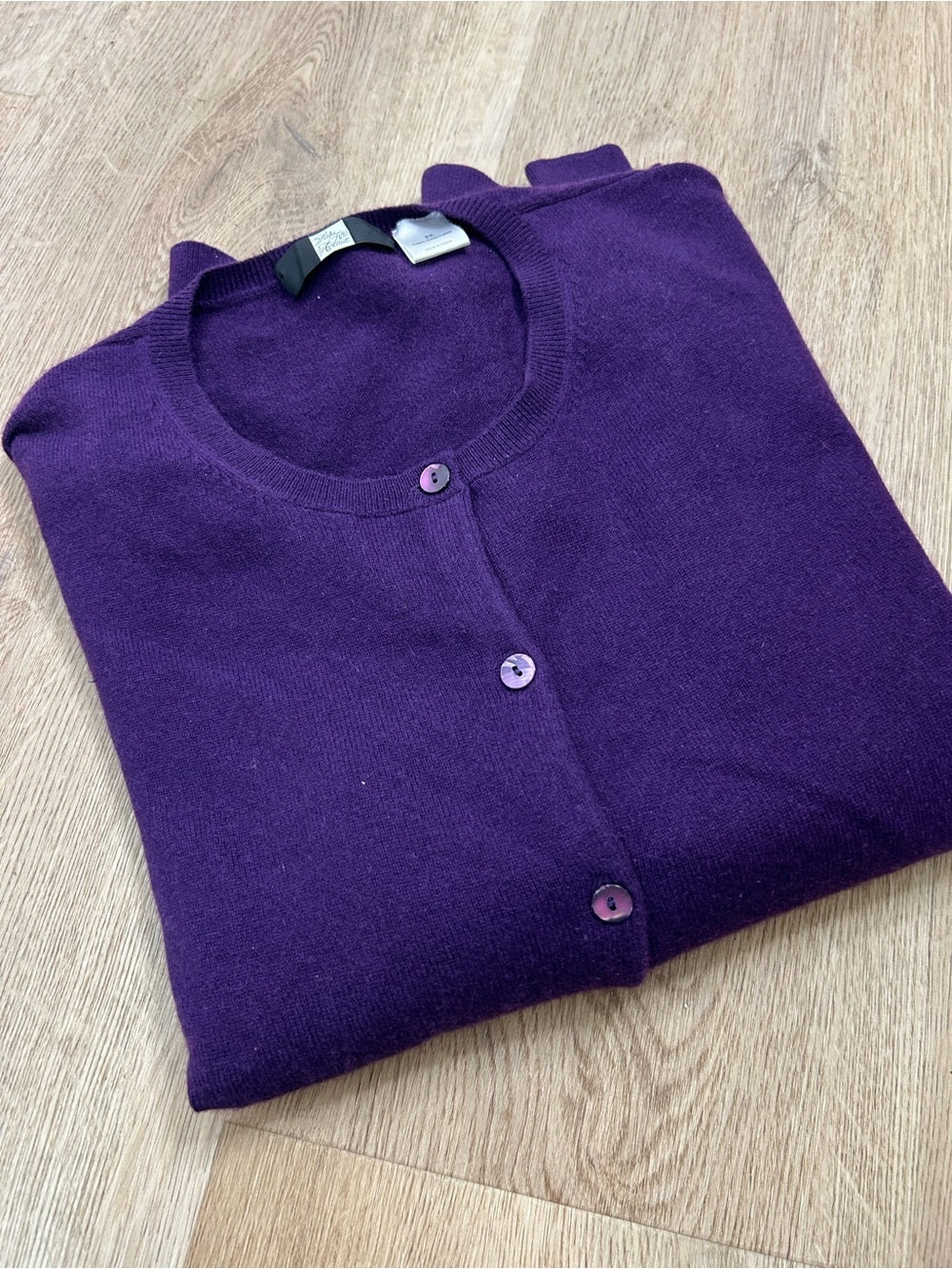 Saks Fifth Avenue 100% Cashmere Deep Purple Button Down Cardigan Sweater