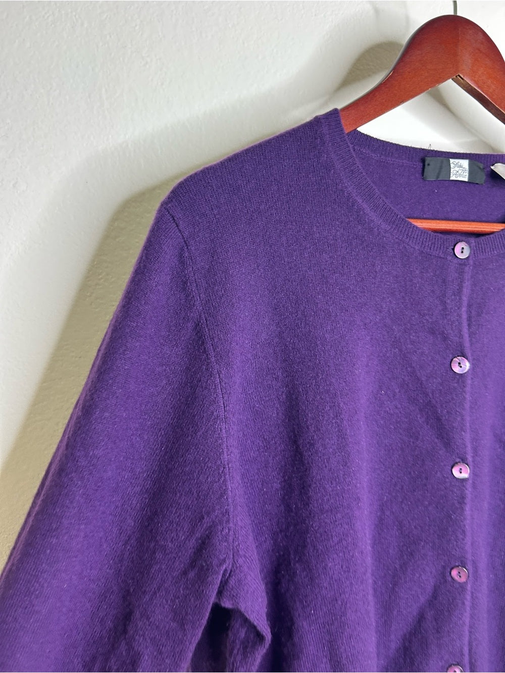 Saks Fifth Avenue 100% Cashmere Deep Purple Button Down Cardigan Sweater