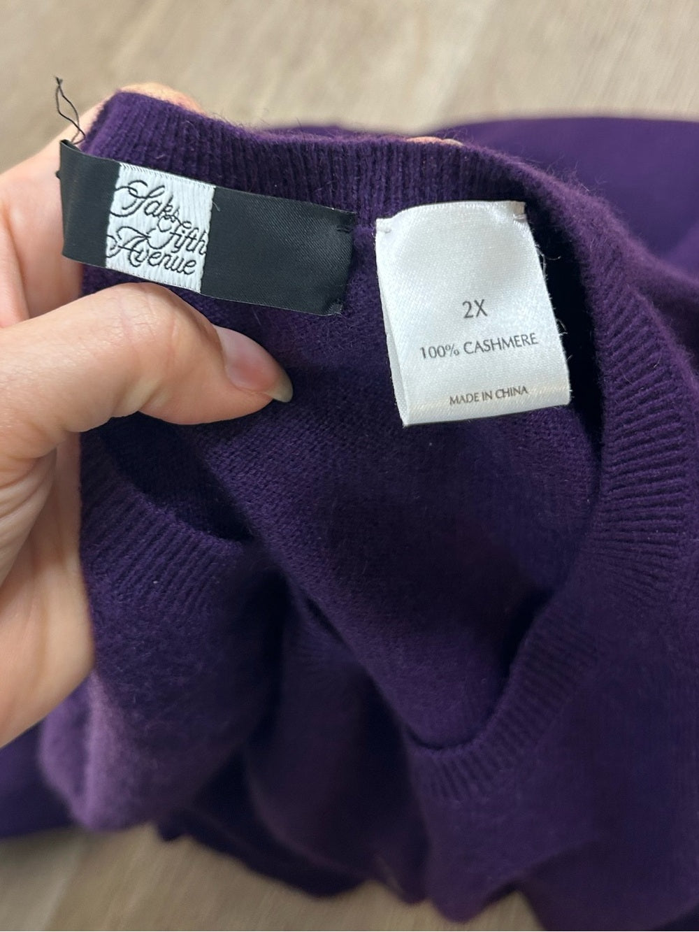Saks Fifth Avenue 100% Cashmere Deep Purple Button Down Cardigan Sweater