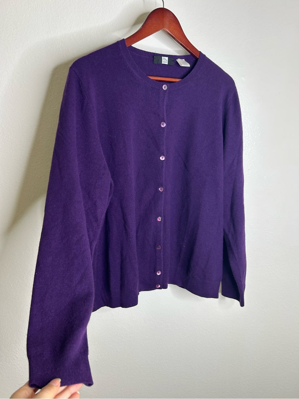 Saks Fifth Avenue 100% Cashmere Deep Purple Button Down Cardigan Sweater