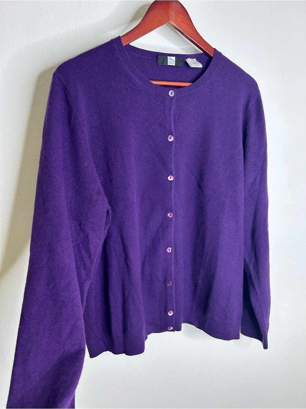 Saks Fifth Avenue 100% Cashmere Deep Purple Button Down Cardigan Sweater