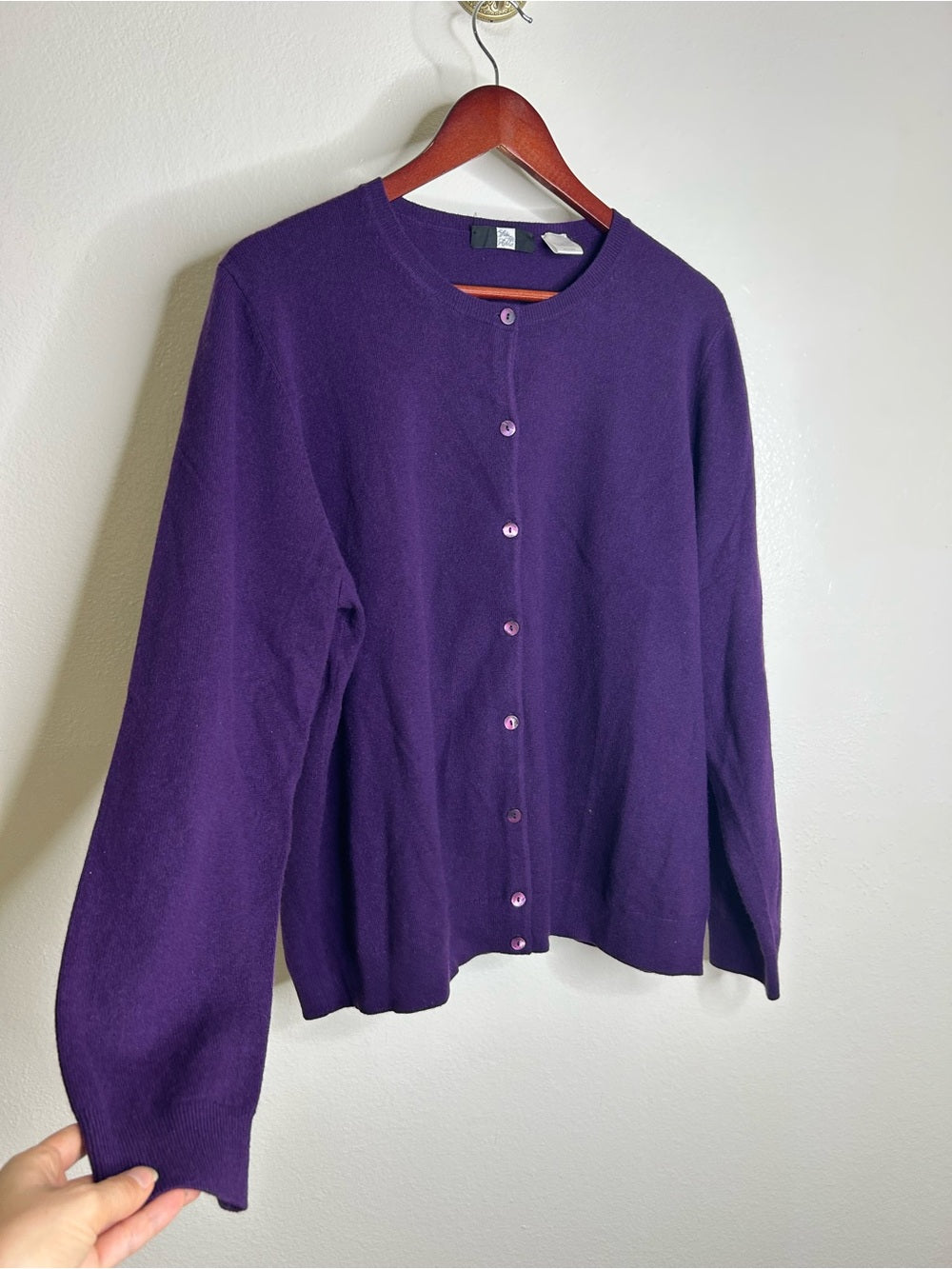 Saks Fifth Avenue 100% Cashmere Deep Purple Button Down Cardigan Sweater