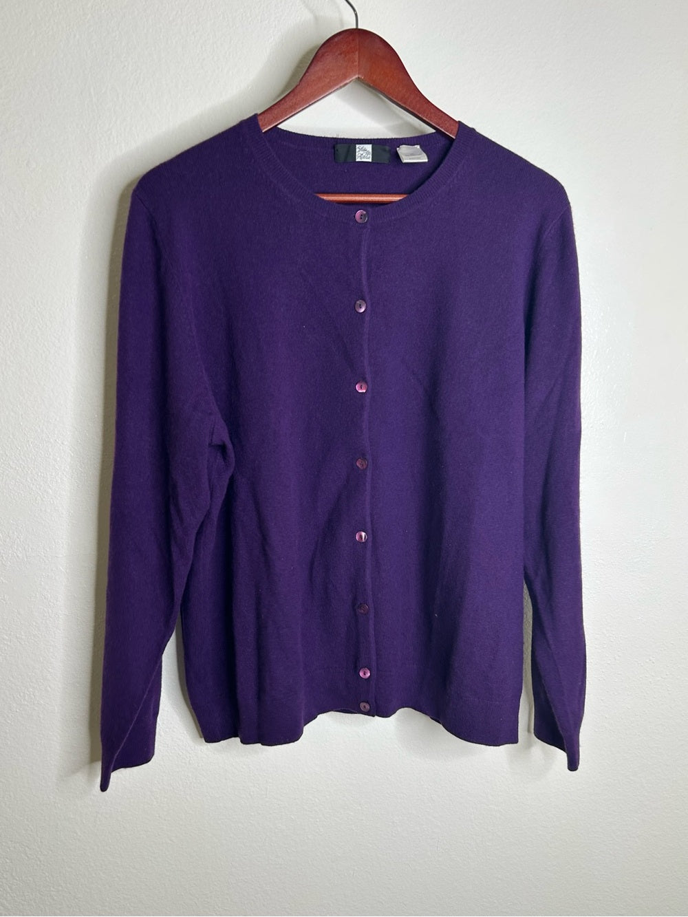Saks Fifth Avenue 100% Cashmere Deep Purple Button Down Cardigan Sweater