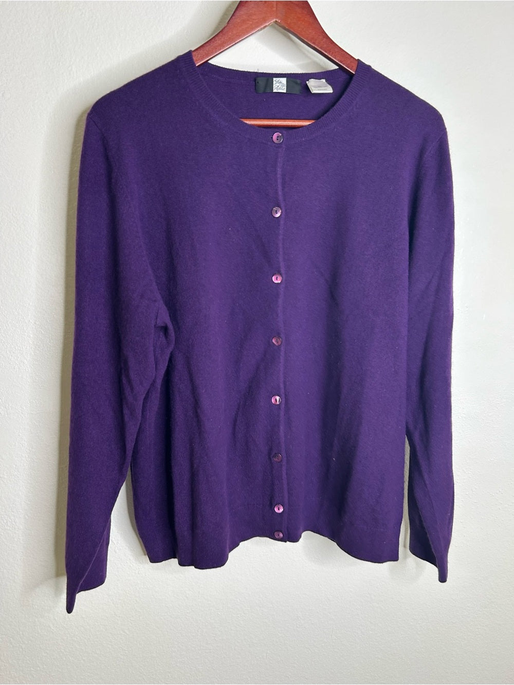 Saks Fifth Avenue 100% Cashmere Deep Purple Button Down Cardigan Sweater