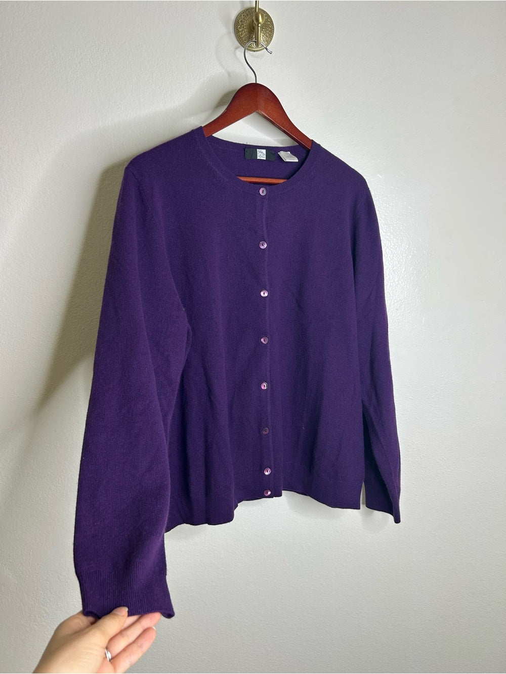 Saks Fifth Avenue 100% Cashmere Deep Purple Button Down Cardigan Sweater