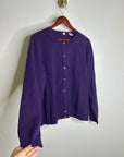 Saks Fifth Avenue 100% Cashmere Deep Purple Button Down Cardigan Sweater