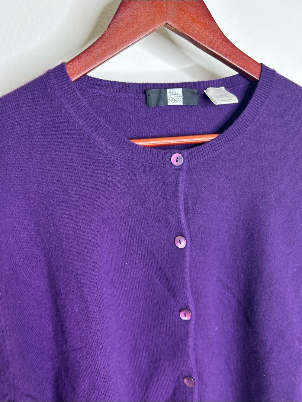 Saks Fifth Avenue 100% Cashmere Deep Purple Button Down Cardigan Sweater