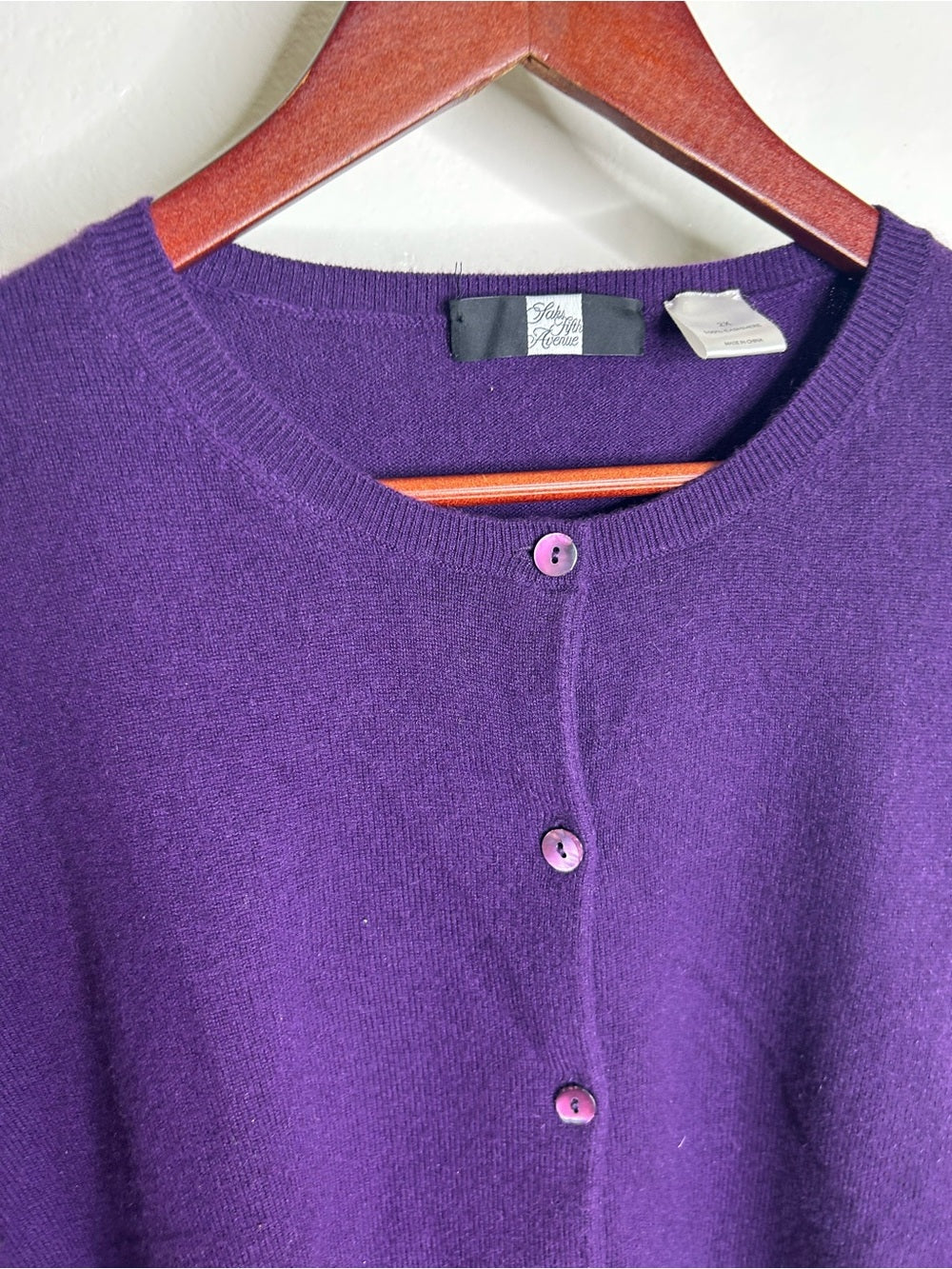 Saks Fifth Avenue 100% Cashmere Deep Purple Button Down Cardigan Sweater