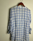 Isaac Mizrahi 100% Linen Blue White Gingham Checkered Button Down Tunic Top