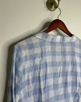 Isaac Mizrahi 100% Linen Blue White Gingham Checkered Button Down Tunic Top