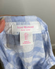 Isaac Mizrahi 100% Linen Blue White Gingham Checkered Button Down Tunic Top