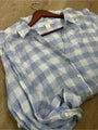 Isaac Mizrahi 100% Linen Blue White Gingham Checkered Button Down Tunic Top