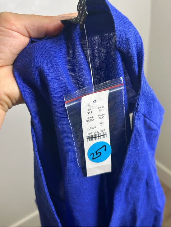 J. Crew 100% Linen Button Down A - Line Mini Dress in Radiant Colbalt Blue