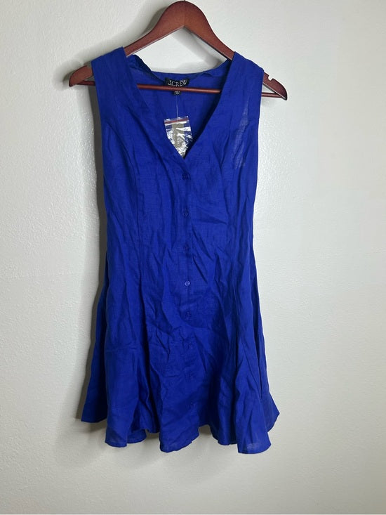 J. Crew 100% Linen Button Down A - Line Mini Dress in Radiant Colbalt Blue