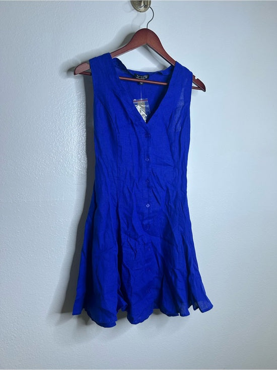 J. Crew 100% Linen Button Down A - Line Mini Dress in Radiant Colbalt Blue