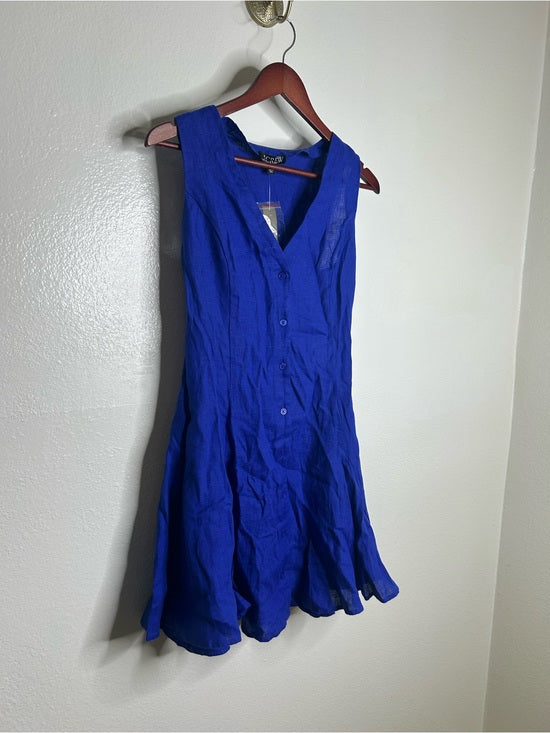 J. Crew 100% Linen Button Down A - Line Mini Dress in Radiant Colbalt Blue
