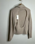 VINCE 100% Cashmere Ribbed Turtleneck Open Back Oatmeal Heather Sweater