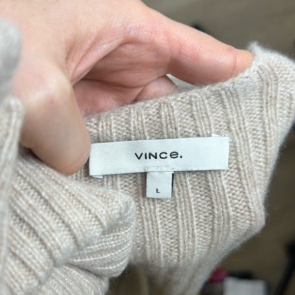 Vince VINCE 100% Cashmere Ribbed Turtleneck Open Back Oatmeal Heather Sweater - Cashmere