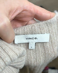VINCE 100% Cashmere Ribbed Turtleneck Open Back Oatmeal Heather Sweater