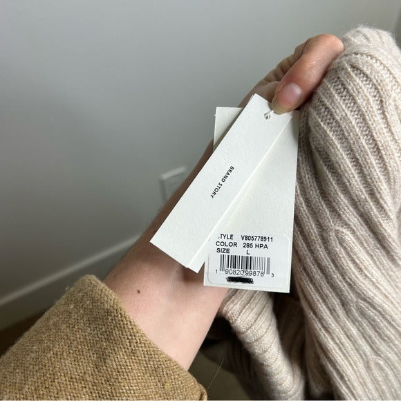 VINCE 100% Cashmere Ribbed Turtleneck Open Back Oatmeal Heather Sweater