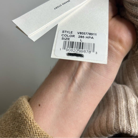 VINCE 100% Cashmere Ribbed Turtleneck Open Back Oatmeal Heather Sweater