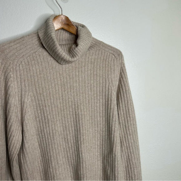 Vince VINCE 100% Cashmere Ribbed Turtleneck Open Back Oatmeal Heather Sweater - Cashmere