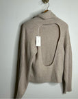VINCE 100% Cashmere Ribbed Turtleneck Open Back Oatmeal Heather Sweater