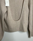 VINCE 100% Cashmere Ribbed Turtleneck Open Back Oatmeal Heather Sweater
