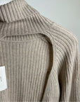 VINCE 100% Cashmere Ribbed Turtleneck Open Back Oatmeal Heather Sweater