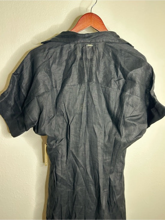 Cleobella 100% Linen Black Gilli Button Down Short Sleeve Midi Dress