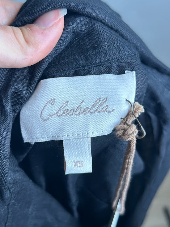 Cleobella 100% Linen Black Gilli Button Down Short Sleeve Midi Dress