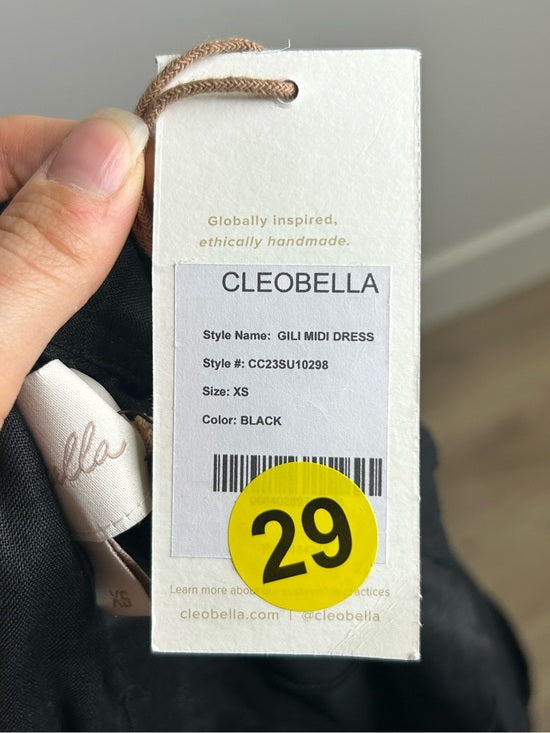 Cleobella 100% Linen Black Gilli Button Down Short Sleeve Midi Dress