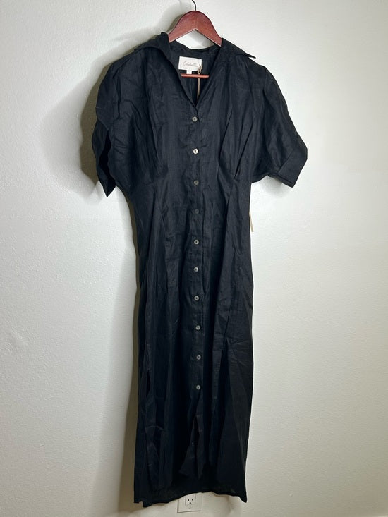 Cleobella Cleobella 100% Linen Black Gilli Button Down Short Sleeve Midi Dress - Linen
