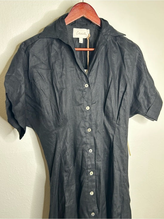Cleobella Cleobella 100% Linen Black Gilli Button Down Short Sleeve Midi Dress - Linen