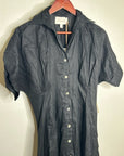 Cleobella 100% Linen Black Gilli Button Down Short Sleeve Midi Dress