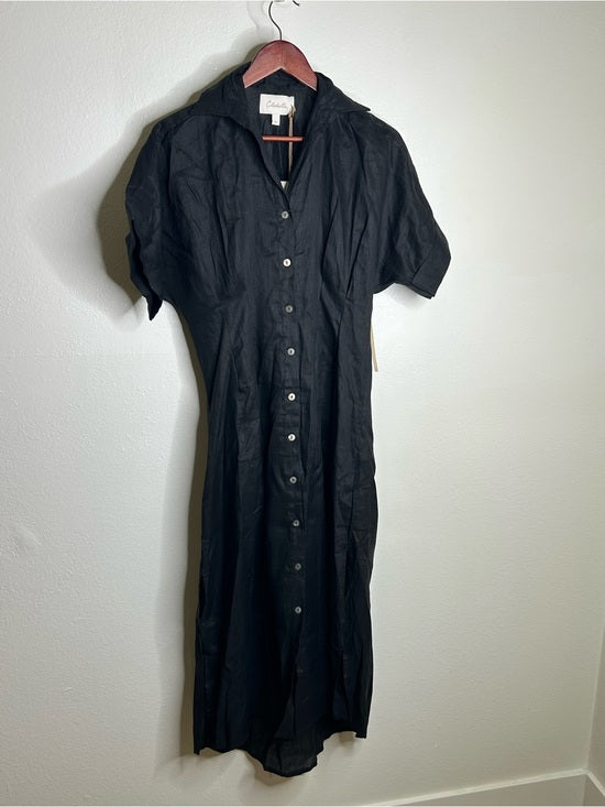 Cleobella Cleobella 100% Linen Black Gilli Button Down Short Sleeve Midi Dress - Linen