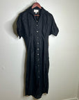 Cleobella 100% Linen Black Gilli Button Down Short Sleeve Midi Dress