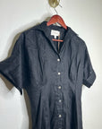 Cleobella 100% Linen Black Gilli Button Down Short Sleeve Midi Dress