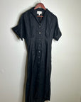 Cleobella 100% Linen Black Gilli Button Down Short Sleeve Midi Dress